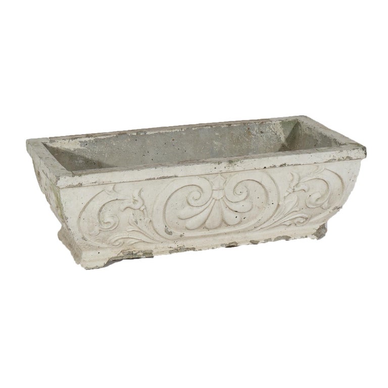 Cast Hardstone Long Garden or Patio Planter with Scroll Work in Relief 20th C