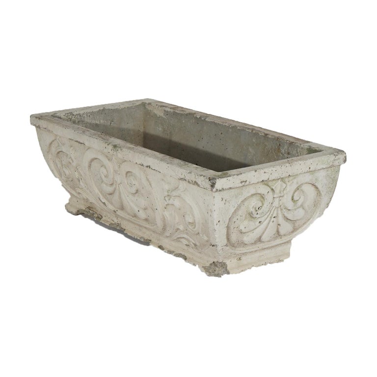 Cast Hardstone Long Garden or Patio Planter with Scroll Work in Relief 20th C