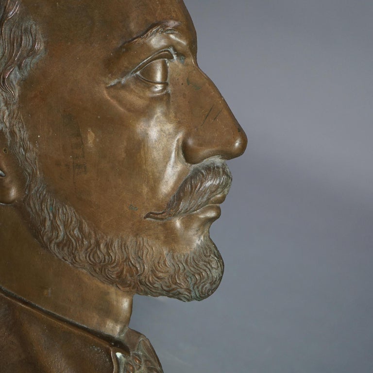 Antique Cast Bronze William Shakespeare Bust Portrait Plaque C1890