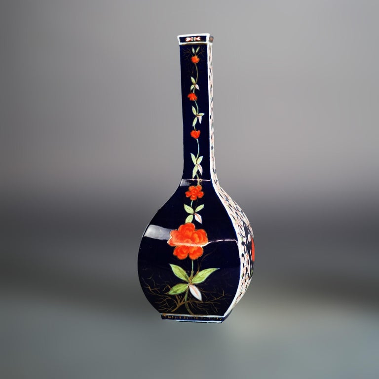 Pair of Antique Dresden Floral Decorated Porcelain Bottle Vases with Birds C1890