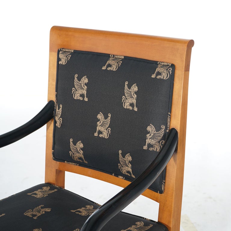 French Empire Figural Ebonized Giltwood Armchair with Dolphins by Century 20thC
