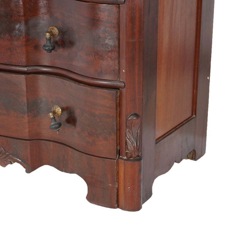 Antique Victorian Flame Mahogany Swell Front Mirrored Chest of Drawers c1860