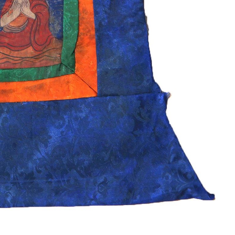 Antique Tibetan Hand Painted Silk and Canvas Thangka with Figures C1920