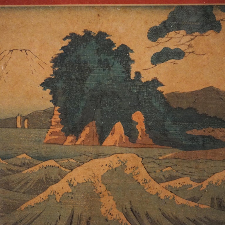 Antique Japanese Woodblock Print by Sadatora, Exterior Genre Scene, C1920