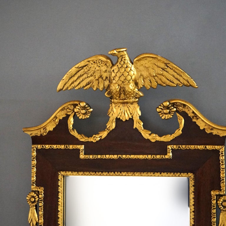 Antique Federal Mahogany & Giltwood Figural Eagle Wall Mirror 19th C