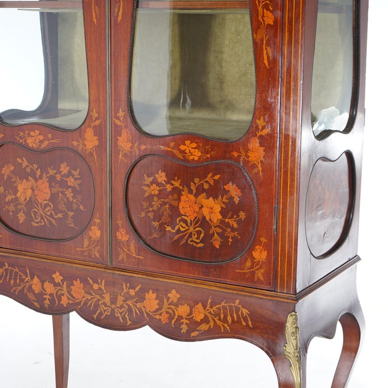 Antique Dutch Marquetry Mahogany Display Cabinet with Ormolu Mounts c1890