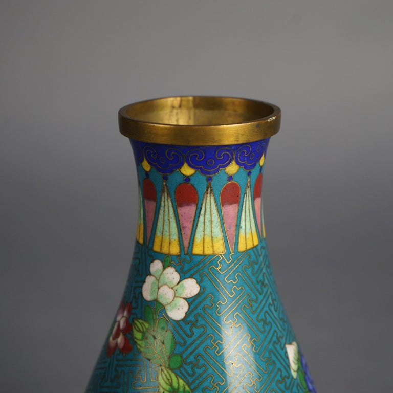 Antique Japanese Meiji Cloisonne Enameled Vase with Flowers C1920