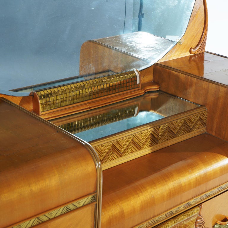 Vintage Waterfall Carved Satinwood Dressing Table with Bakelite Handles c1940