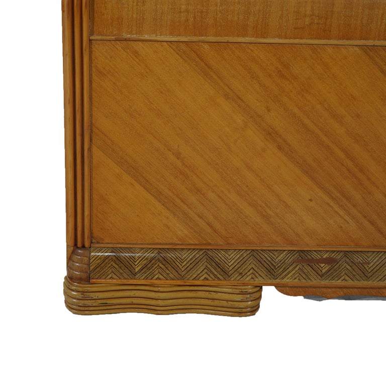 Vintage Waterfall Carved Satinwood Faux Painted Full Size Bed Frame C1940