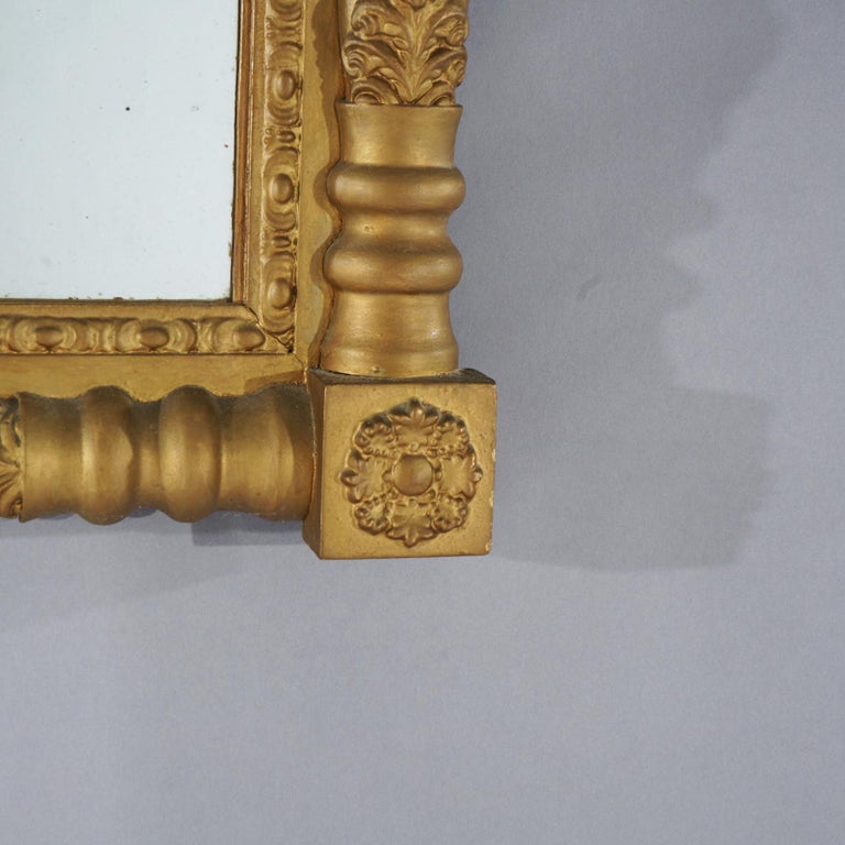 Antique American Classical Empire Balustrade Form Giltwood Wall Mirror C1840