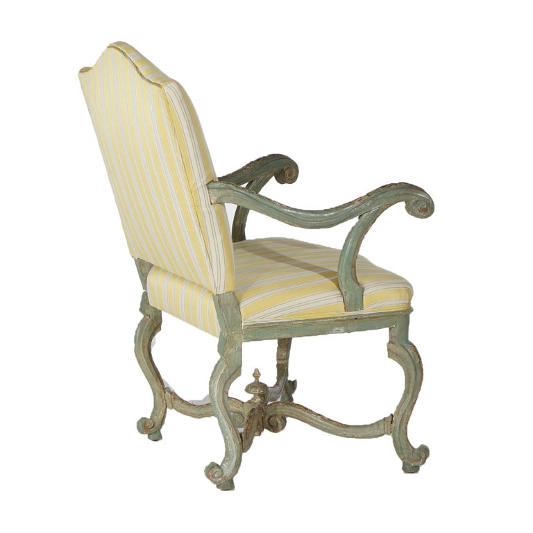 Antique Italian Venetian Polychromed Armchair with Inverted Bellflowers 19thC
