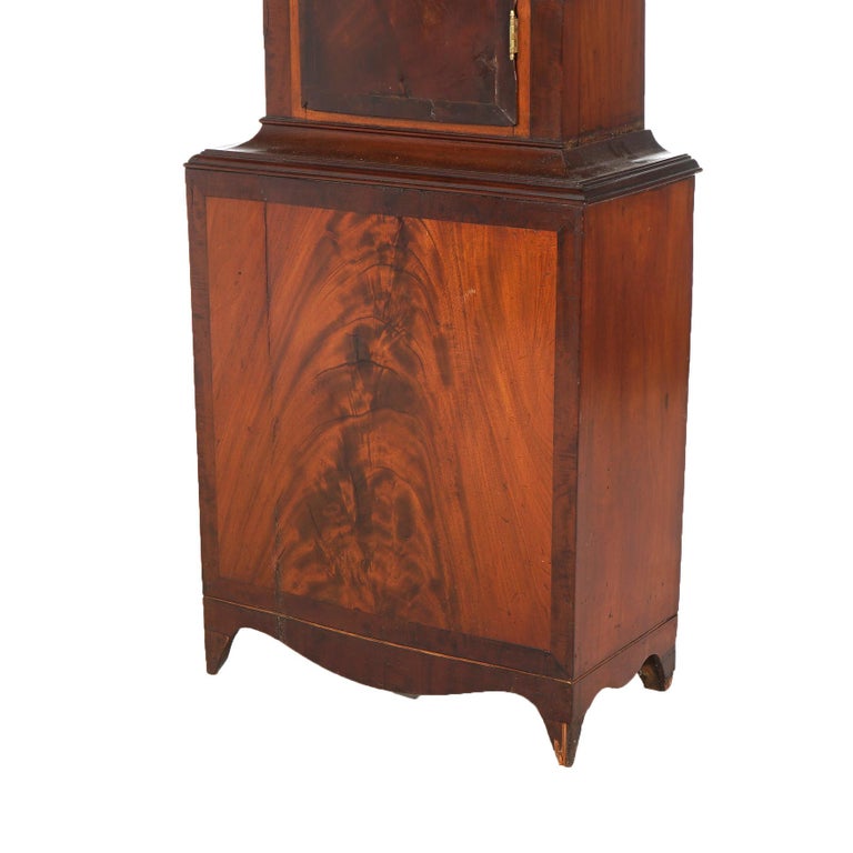 Antique English J. Carpenter Harris Town Flame Mahogany Grandfather Clock 19thC