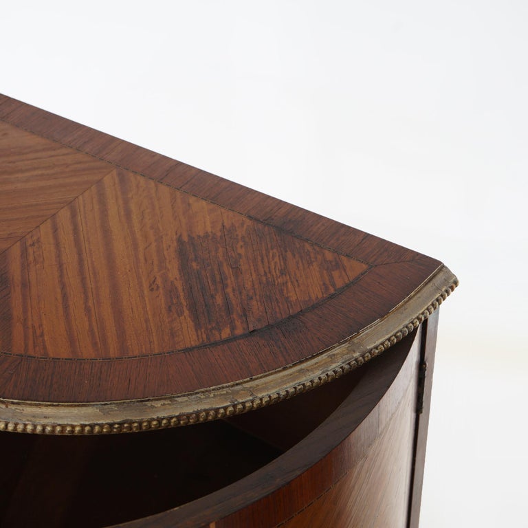 Two Antique Antique French Satinwood Inlaid Marquetry Demilune Side Tables C1920