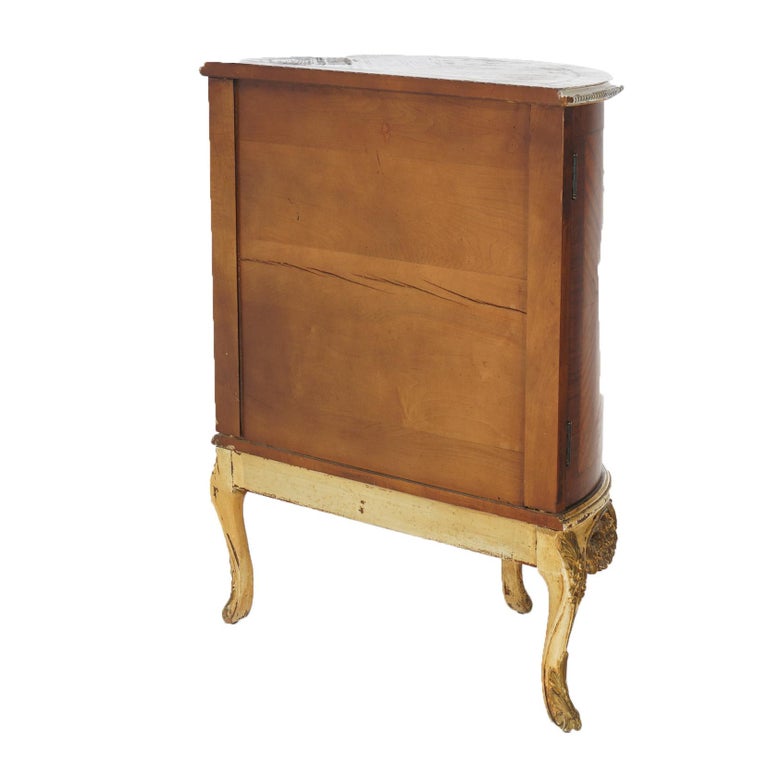 Two Antique Antique French Satinwood Inlaid Marquetry Demilune Side Tables C1920