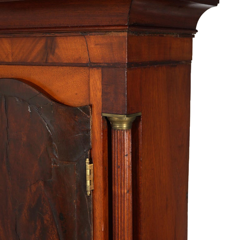 Antique English J. Carpenter Harris Town Flame Mahogany Grandfather Clock 19thC