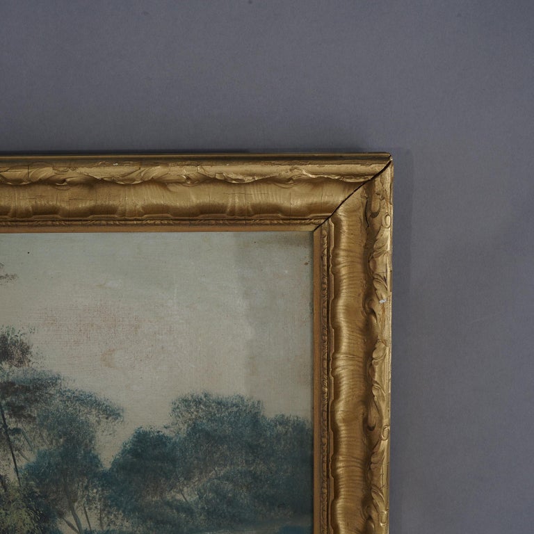 Antique Oil on Board Painting, Landscape with Mill & Water Wheel, Framed, C1900