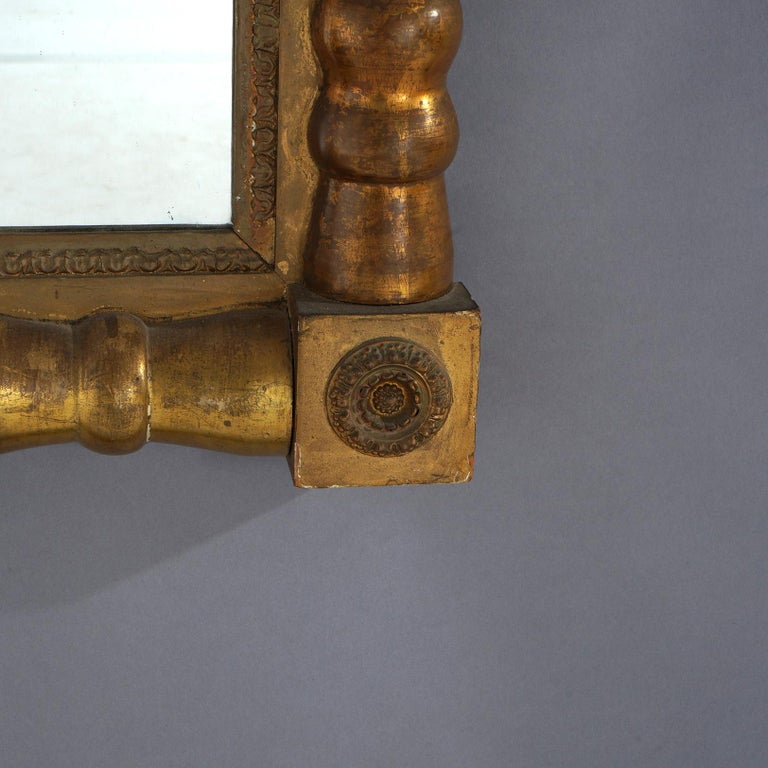 Antique American Classical Empire First Finish Eglomise & Giltwood Wall Mirror