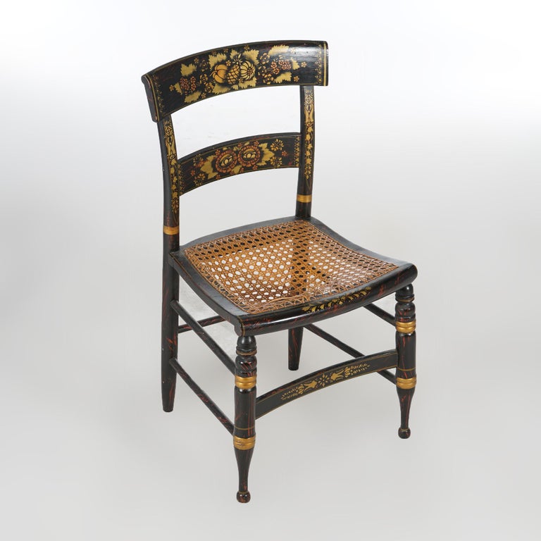 Four Antique Stenciled Hitchcock Style Side Chairs Signed Walter Smith, 19th C