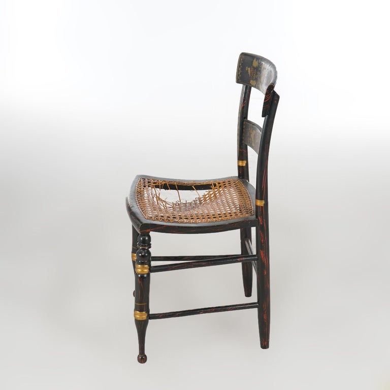 Four Antique Stenciled Hitchcock Style Side Chairs Signed Walter Smith, 19th C