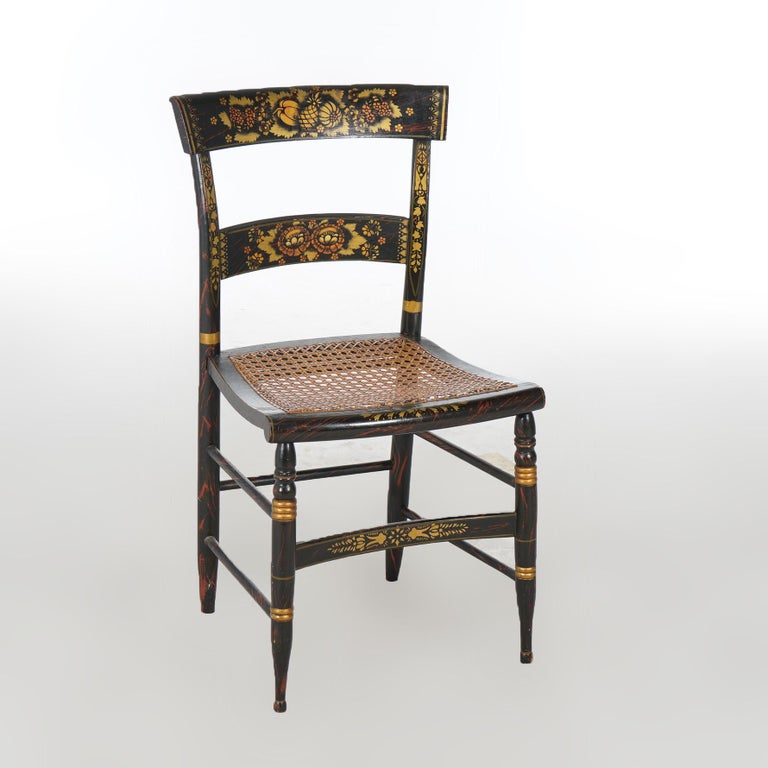 Four Antique Stenciled Hitchcock Style Side Chairs Signed Walter Smith, 19th C