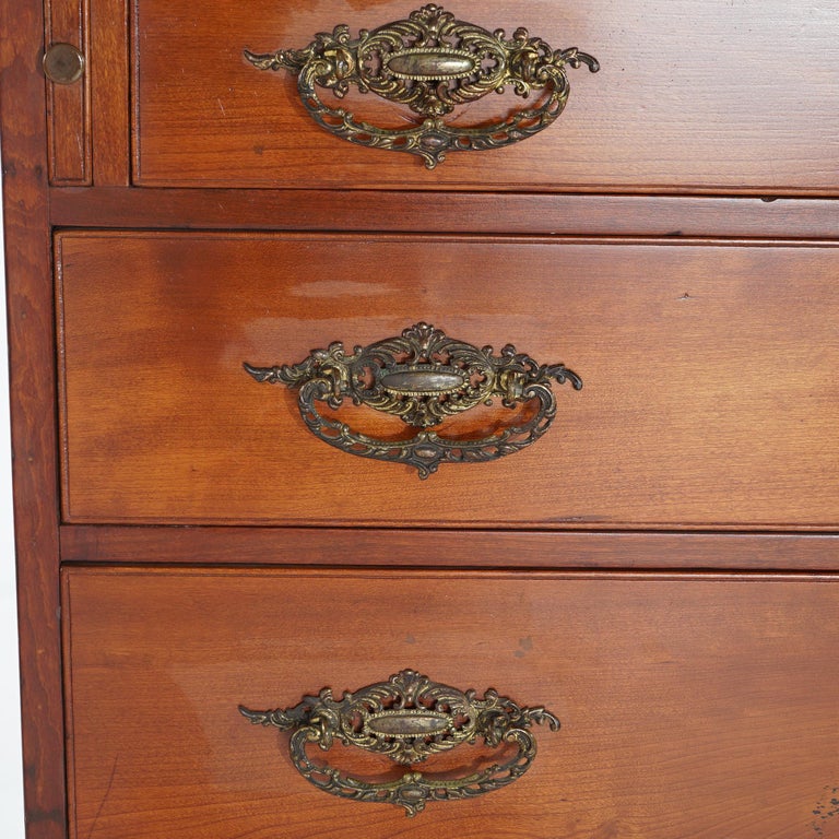 Sheraton Cherry Drop Front Desk with Graduated Drawers & Brass Gallery, C1820