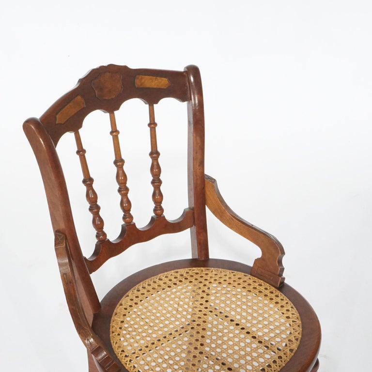 Antique Set of Four Victorian Walnut & Pressed Cane Dining Chairs, Circa 1890