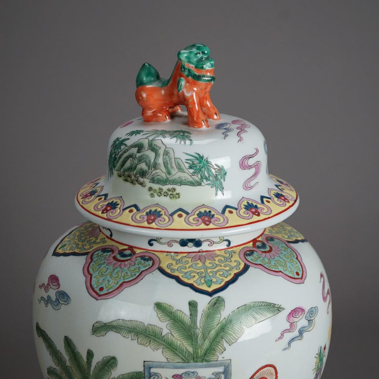 Large Porcelain Chinese Urn with Hand Enameled Decoration 20thC