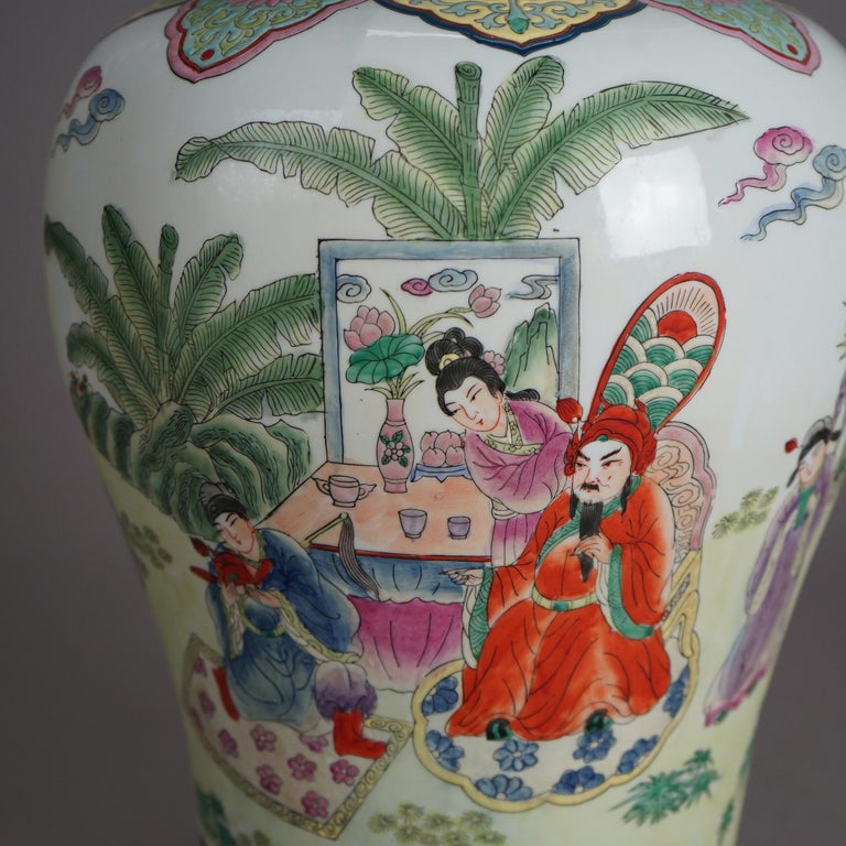 Large Porcelain Chinese Urn with Hand Enameled Decoration 20thC