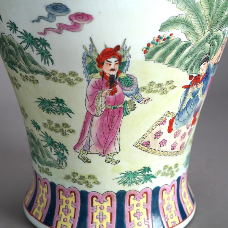 Large Porcelain Chinese Urn with Hand Enameled Decoration 20thC