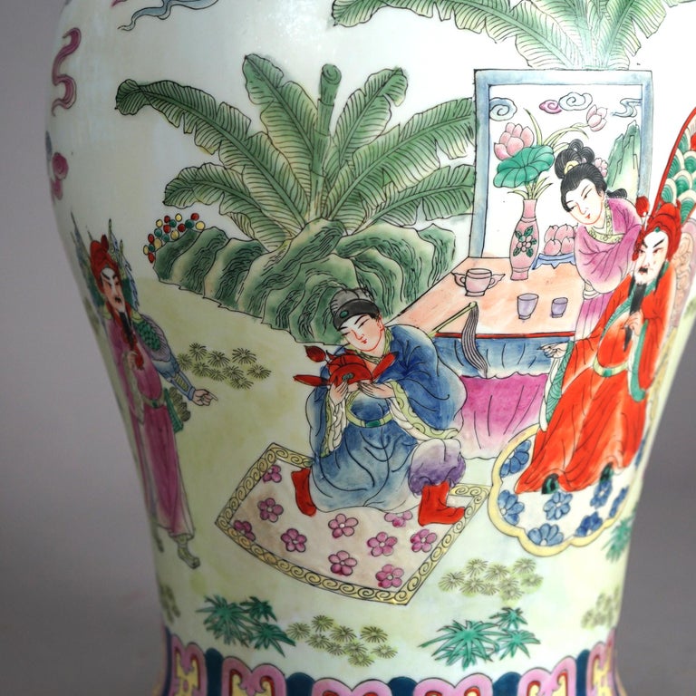 Large Porcelain Chinese Urn with Hand Enameled Decoration 20thC