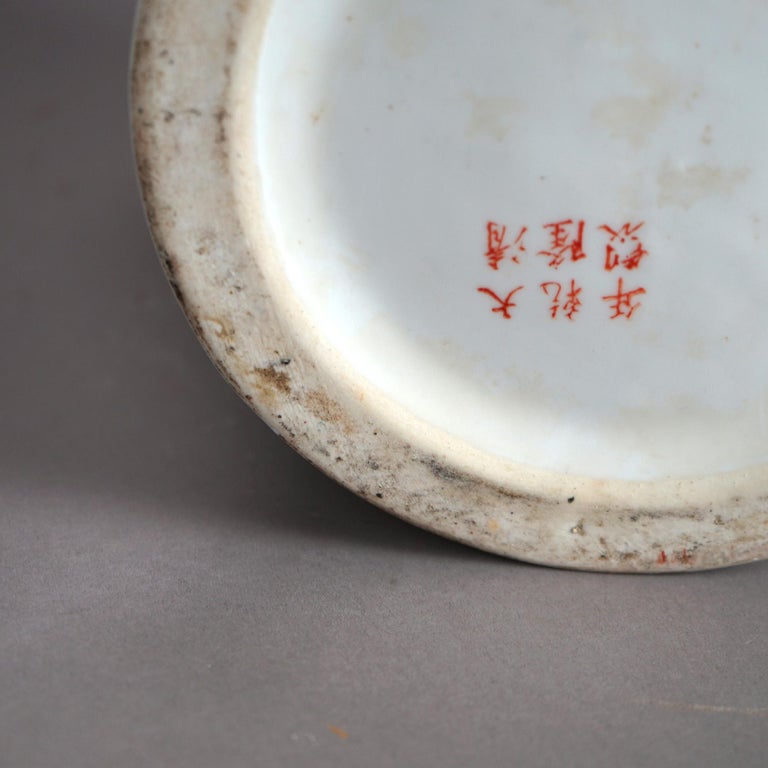 Large Porcelain Chinese Urn with Hand Enameled Decoration 20thC