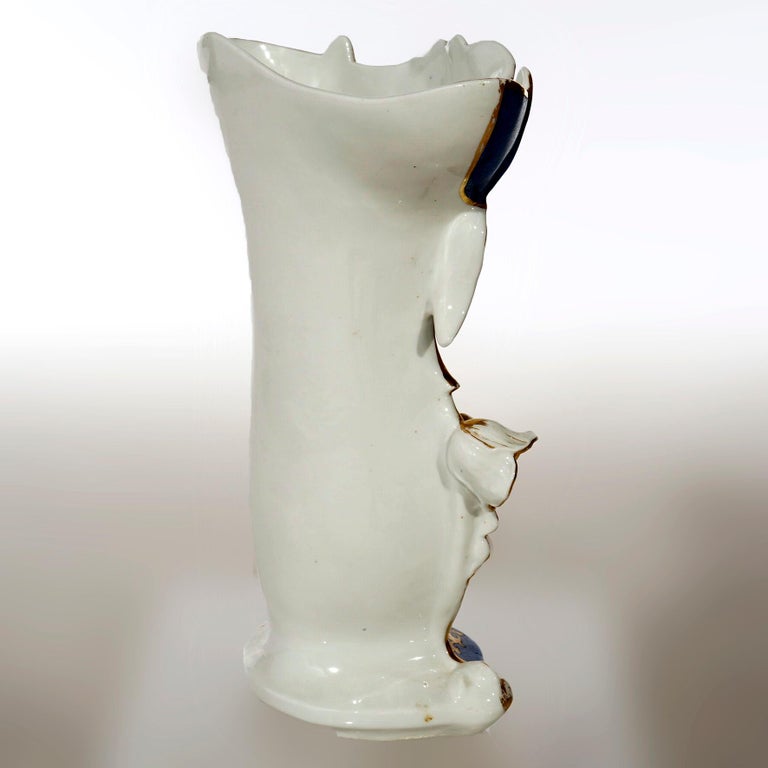 Antique French Blue Old Paris Porcelain Hand Painted & Gilt Floral Vase 19th C