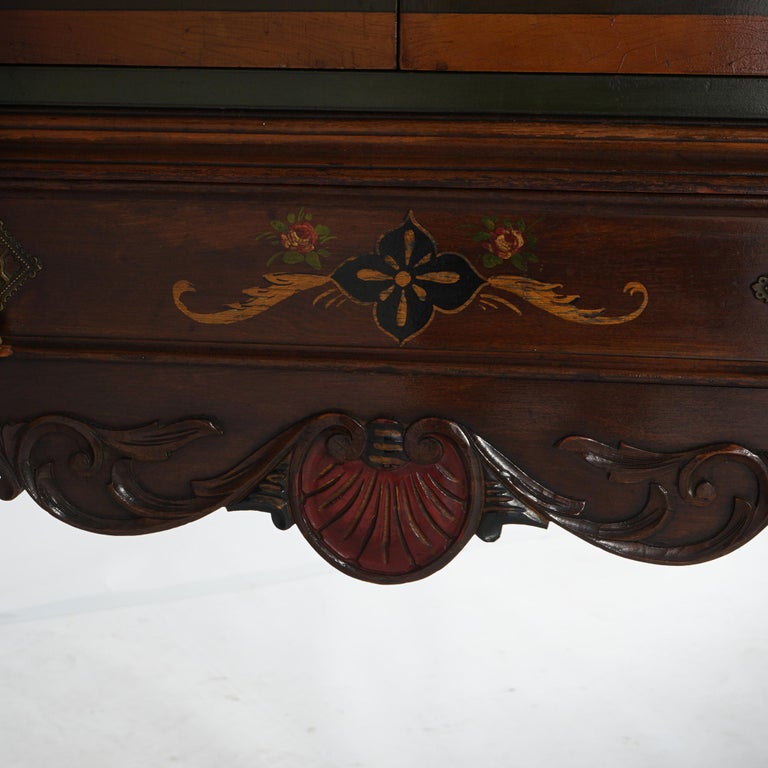 Antique French Style Carved Mahogany Polychromed Chinoiserie Decorated