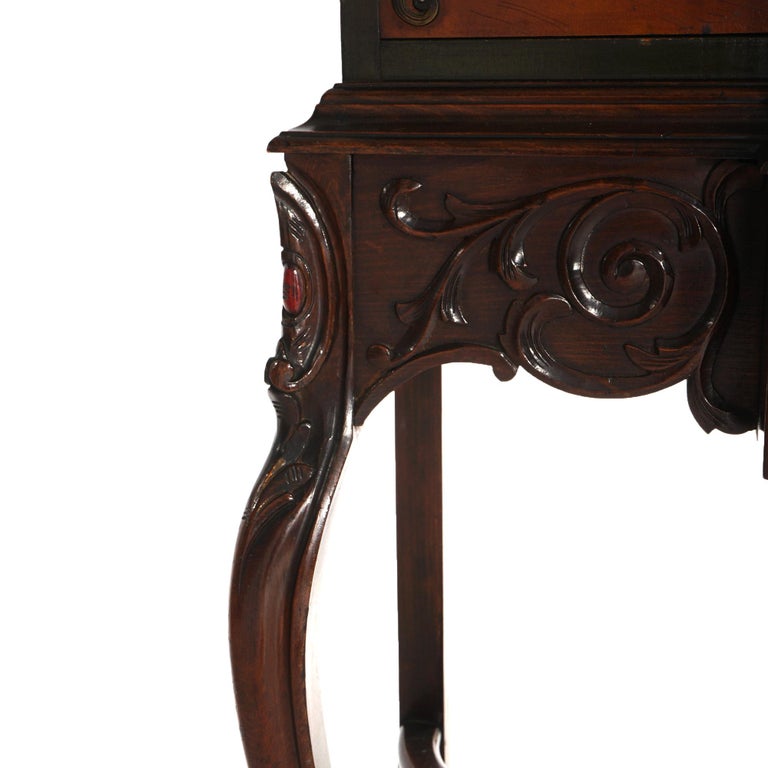 Antique French Style Carved Mahogany Polychromed Chinoiserie Decorated