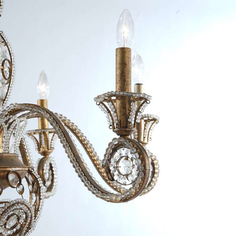 Italian Venetian Style Cut Crystal, Bead Glass & Gilt Metal Six Light Chandelier