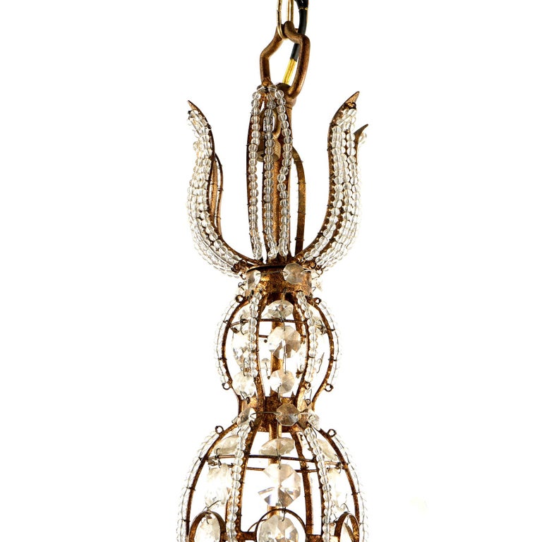 Italian Venetian Style Cut Crystal, Bead Glass & Gilt Metal Six Light Chandelier