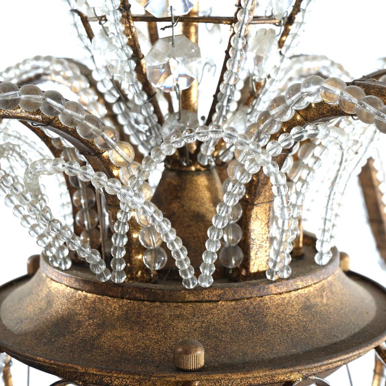 Italian Venetian Style Cut Crystal, Bead Glass & Gilt Metal Six Light Chandelier