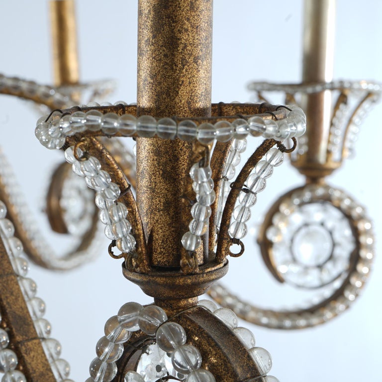 Italian Venetian Style Cut Crystal, Bead Glass & Gilt Metal Six Light Chandelier