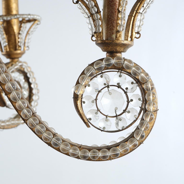 Italian Venetian Style Cut Crystal, Bead Glass & Gilt Metal Six Light Chandelier