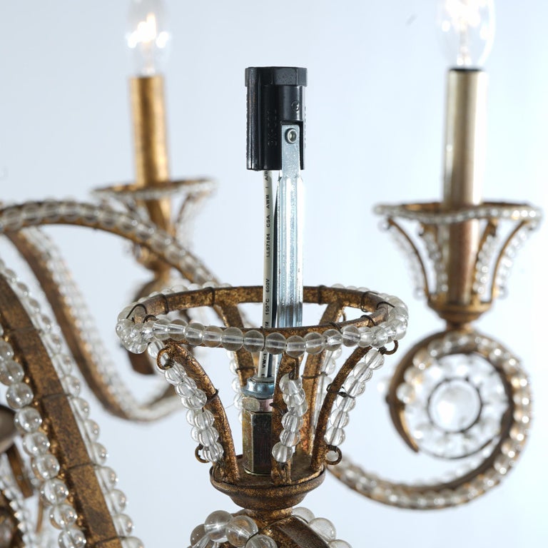 Italian Venetian Style Cut Crystal, Bead Glass & Gilt Metal Six Light Chandelier