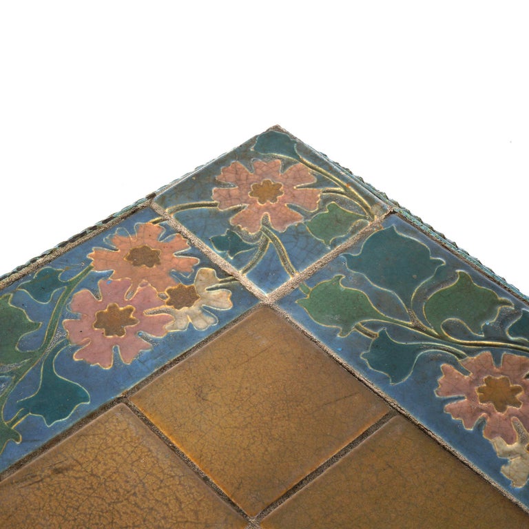 Arts & Crafts Rookwood or Grueby Pottery Tile Top Wrought Iron Table C1910