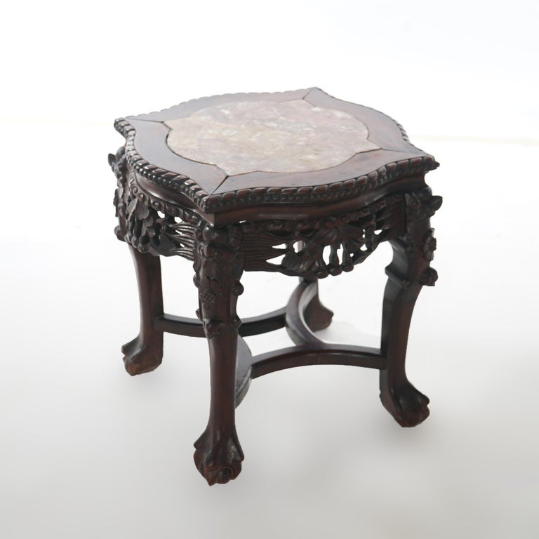 Antique Chinese Carved Rosewood Marble Top Low Table Circa 1890
