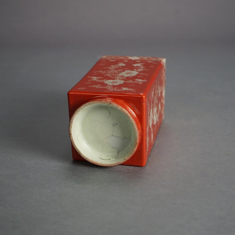 Antique Chinese Porcelain Vase, Orange with Floral Design C1920