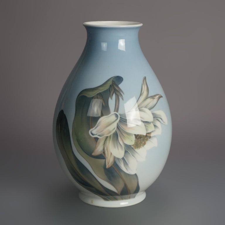 Antique Royal Copenhagen Porcelain Hand Painted Floral & Butterfly Vase C1930
