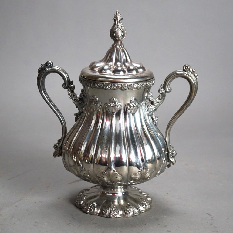 Antique Nine Piece Rogers Smith & Co. Silver Plated Melon Form Tea Set C1890