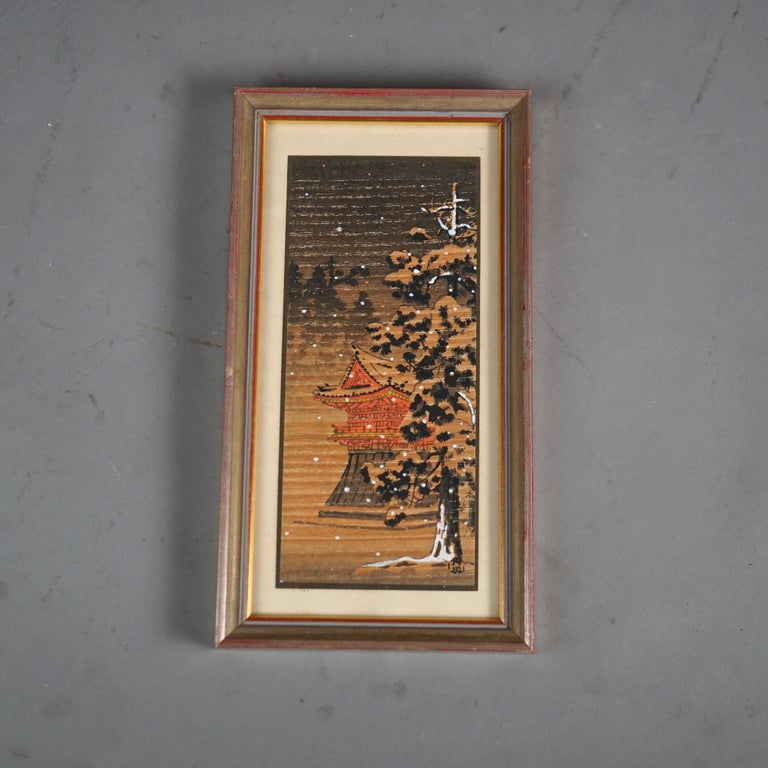 Set of Five Antique Japanese Woodblock Prints, Framed, C1920