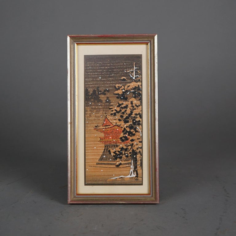 Set of Five Antique Japanese Woodblock Prints, Framed, C1920