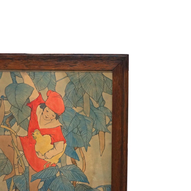Antique Elizabeth Tyler Lithograph “Jack And The Beanstalk”, Framed, C1920