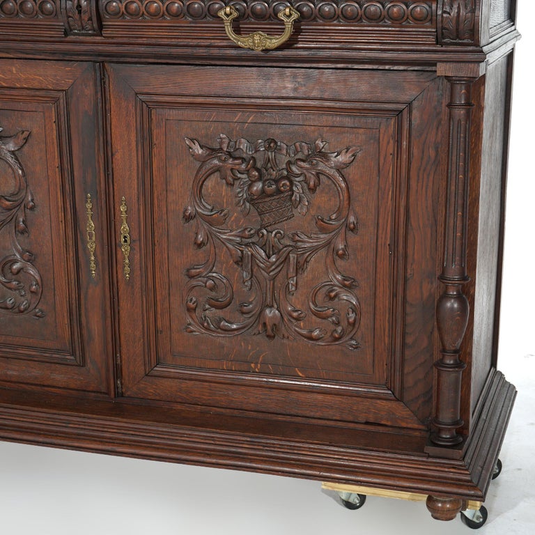 Antique Renaissance Revival Figural Carved Knight & Horse Oak Hunt Board c1890
