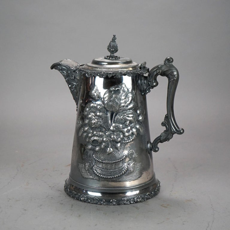 Antique Silver Plated Pitcher with Foliate Engraving C1890